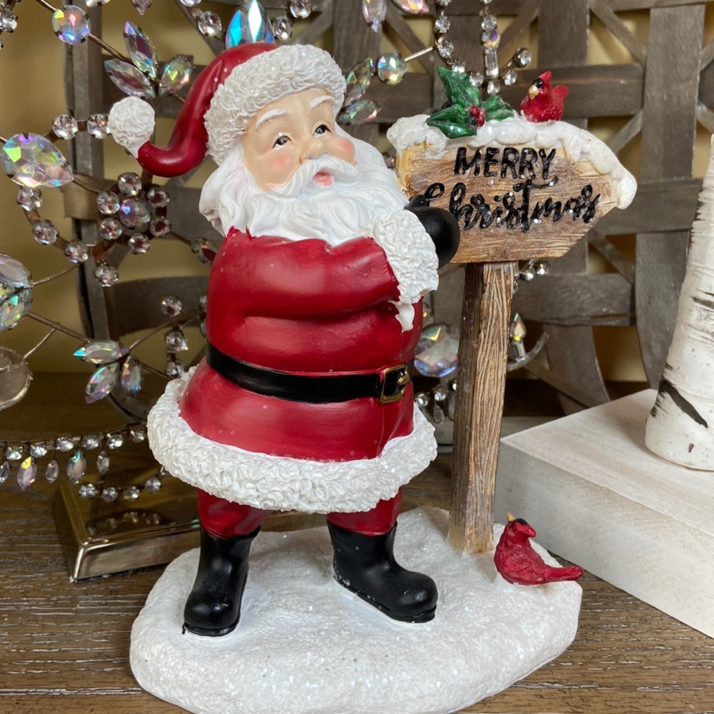 NEW! Vintage Inspired Christmas Winter Santa Claus & Red Cardinal Songbirds
